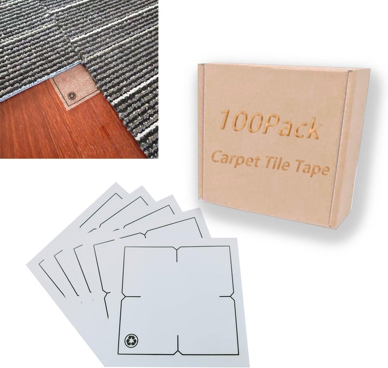 Vakerga Carpet Tile Tape Adhesive Connectors Carpet Square Adhesives That Creates a Floating Floor 100 tabs per Pack - Image 1